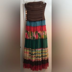 BCBGMAXAZRIA Festival Hobo Silk Maxi Floral Multi-layer Crinkle Dress Size 4